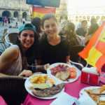 Students have dinner at a restaurant in the Plaza Mayor in Salamanca