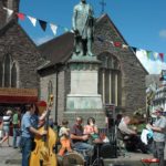 Jazz musicians in the center of Brecon, Wales