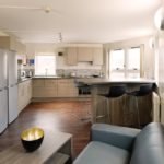 Kitchen and living area of the Lambert and Fairfield Hall student residence