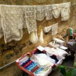 An old woman making lace in the street, Gozo, Malta