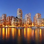 Skyline di Vancouver di sera, Canada