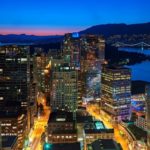 Vista panoramica di Vancouver di notte, Canada
