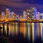 Panoramic view of Vancouver by night, Canada