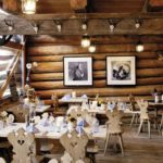 A traditional rustic dining room of a restaurant in Zuoz, Switzerland