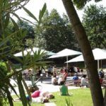 Giardino scolastico del GLS Berlin College e i posti a sedere all'aperto