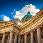 The pink granite columns of the Kazan Cathedral, St. Petersburg