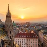 Lo skyline di Vienna al tramonto