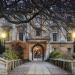 The entrance to Clare College from the Clare Bridge