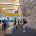 A rock climbing wall in the new Student Recreation and Aquatic Center, opened in April 2019