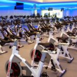 Exercise bikes fill a workout room in the new Student Recreation and Aquatic Center, opened in April 2019