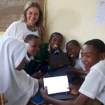 Recoding Africa director rehearsing with the music video group at Kwetu School