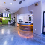 The reception desk of the Vantaggio State Street student residence