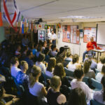 The staff perform in the comedy revue night for students