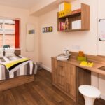 A bedroom in the Waterside Court student residence