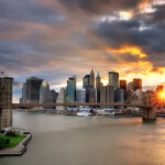 The Brookyn Bridge and New York city skyline