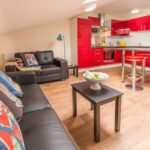 Kitchen and common area in the Waterside Court student residence