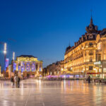 Place de la Comédie di Montpellier al tramonto